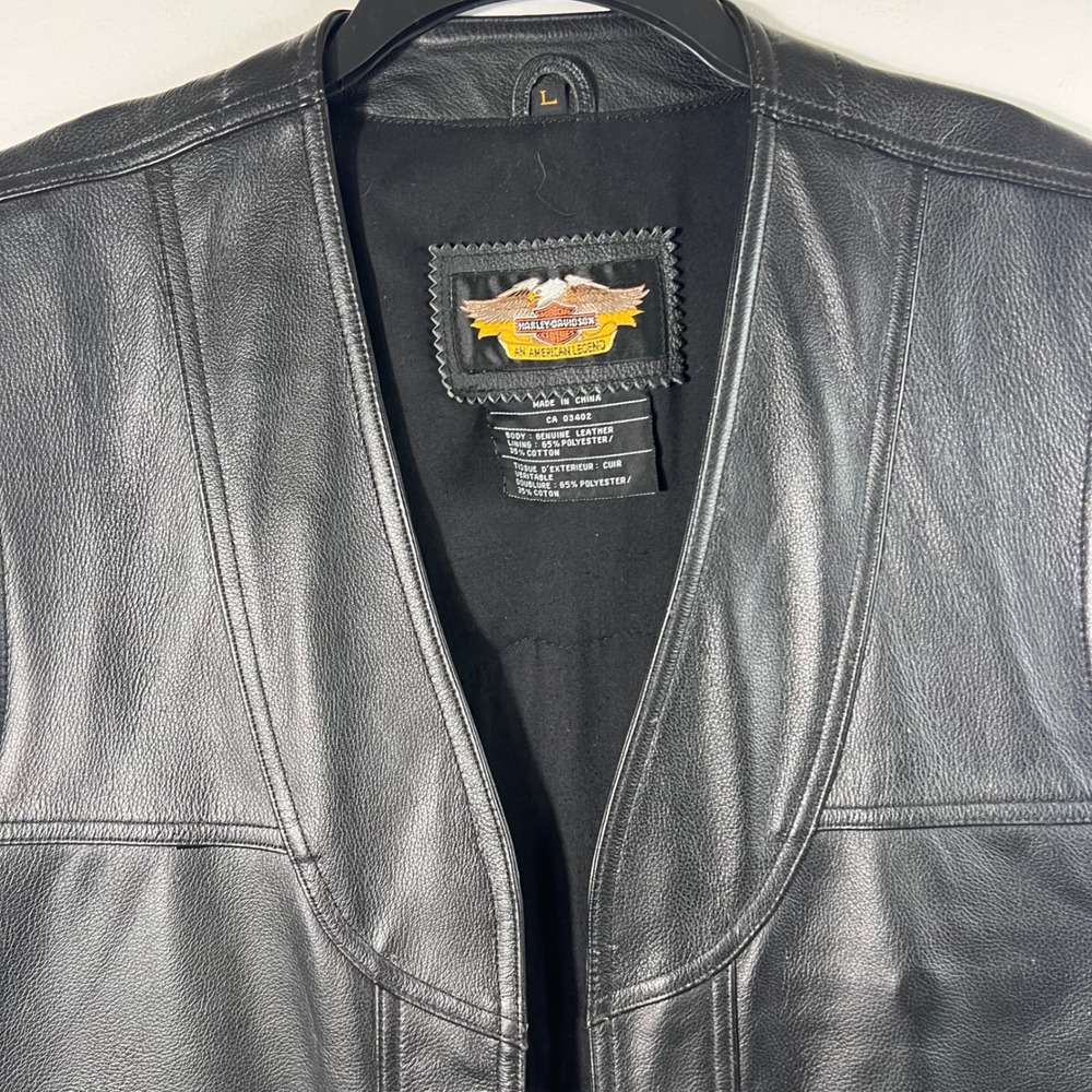 Harley Davidson Leather MotorCycle Vest‎ Patches Black L Lined Side Laces - Picture 3 of 8